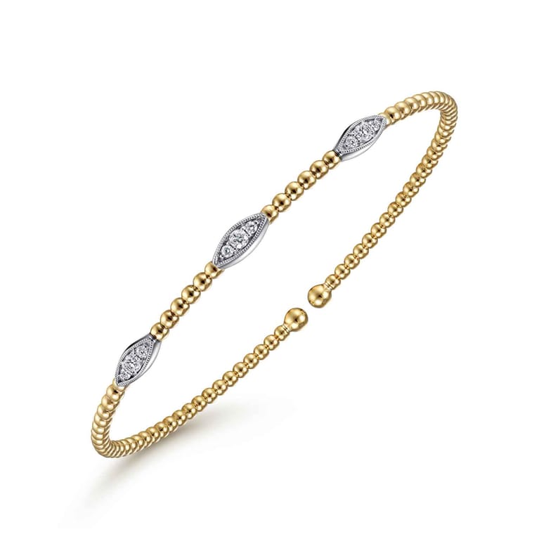14K White-Yellow Gold Bujukan Diamond Marquise Stations Bangle - 0.16 ct - Shot 2