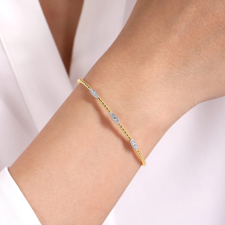 14K White-Yellow Gold Bujukan Diamond Marquise Stations Bangle - 0.16 ct - Shot 4