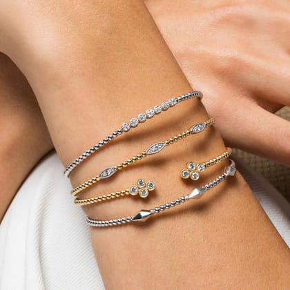 14K White-Yellow Gold Bujukan Diamond Marquise Stations Bangle