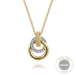 14K White  Yellow Gold Bujukan Diamond Pendant Necklace