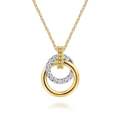 14K White  Yellow Gold Bujukan Diamond Pendant Necklace