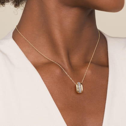 14K White  Yellow Gold Bujukan Diamond Pendant Necklace