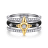 14K White Yellow Gold Bujukan Diamond Spike Easy Stackable Ring with Black Enamel - 0.3 ct
