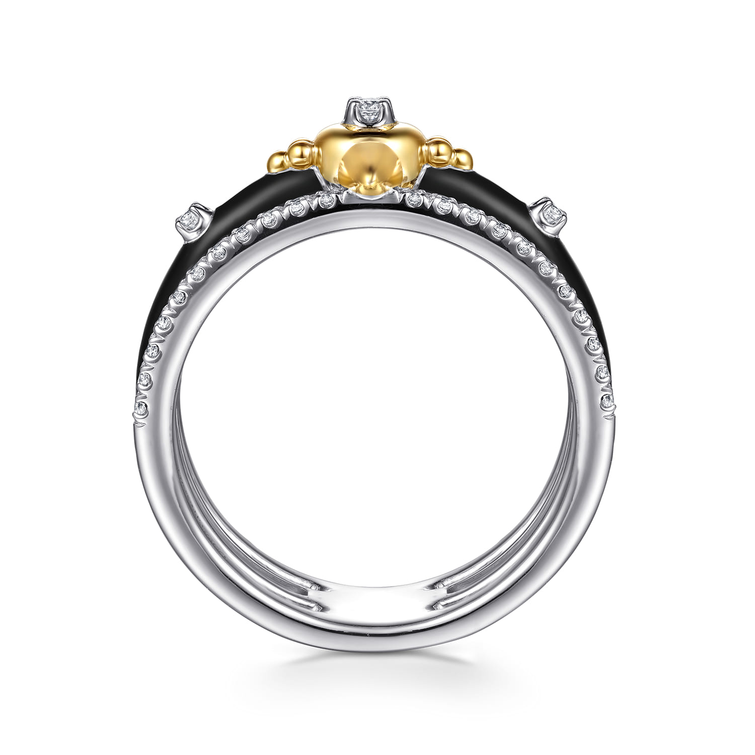 14K White Yellow Gold Bujukan Diamond Spike Easy Stackable Ring with Black Enamel - 0.3 ct - Shot 2