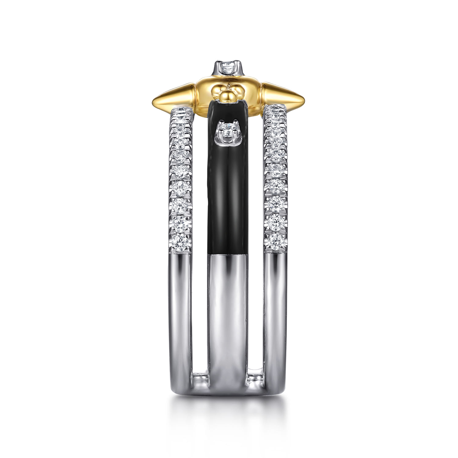 14K White Yellow Gold Bujukan Diamond Spike Easy Stackable Ring with Black Enamel - 0.3 ct - Shot 4