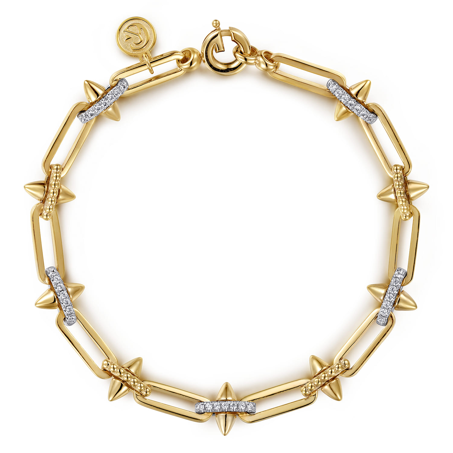 14K White Yellow Gold Bujukan Diamond Spike Link Chain Bracelet - 0.25 ct - Shot 1