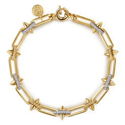 14K White Yellow Gold Bujukan Diamond Spike Link Chain Bracelet