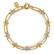 14K White Yellow Gold Bujukan Diamond Spike Link Chain Bracelet