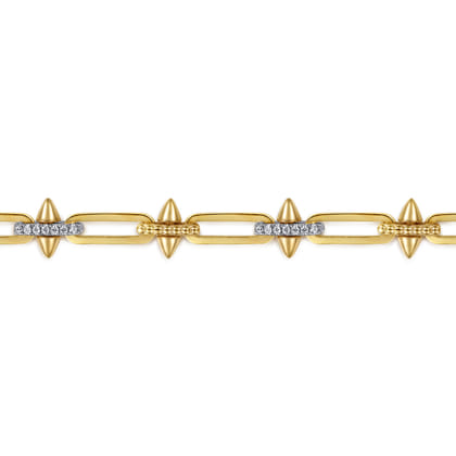14K White Yellow Gold Bujukan Diamond Spike Link Chain Bracelet