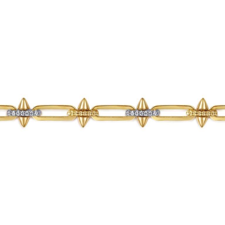 14K White Yellow Gold Bujukan Diamond Spike Link Chain Bracelet - 0.25 ct - Shot 2