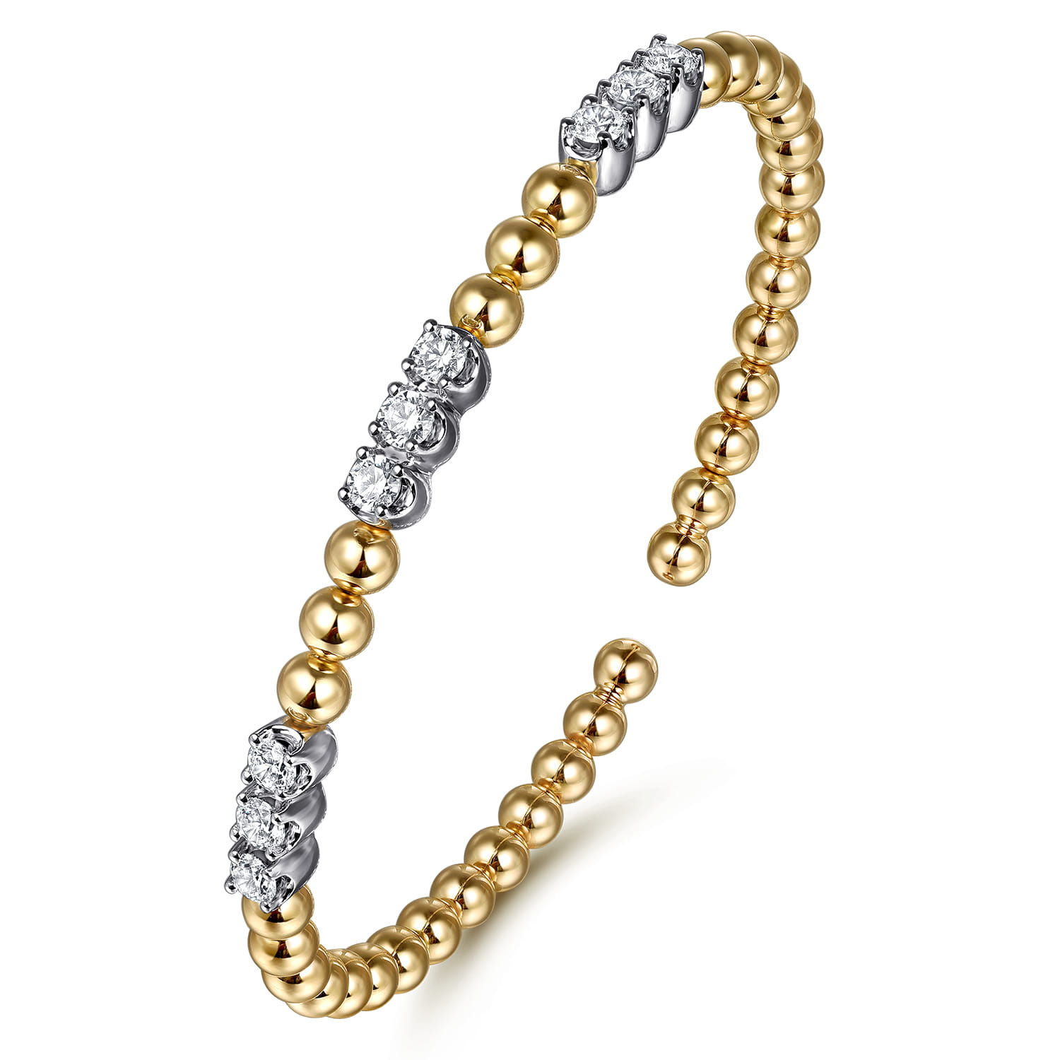 14K White  Yellow Gold Bujukan Diamond Split Bangle Bracelet - 1 ct - Shot 2
