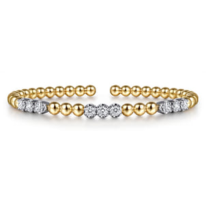 14K White  Yellow Gold Bujukan Diamond Split Bangle Bracelet