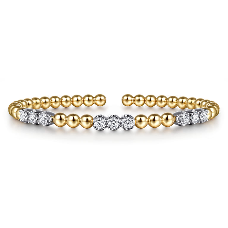 14K White  Yellow Gold Bujukan Diamond Split Bangle Bracelet - 1 ct - Shot 1