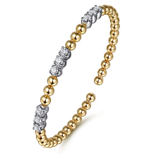 14K White  Yellow Gold Bujukan Diamond Split Bangle Bracelet