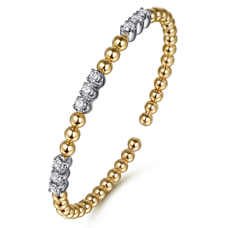 14K White  Yellow Gold Bujukan Diamond Split Bangle Bracelet - 1 ct - Shot 2