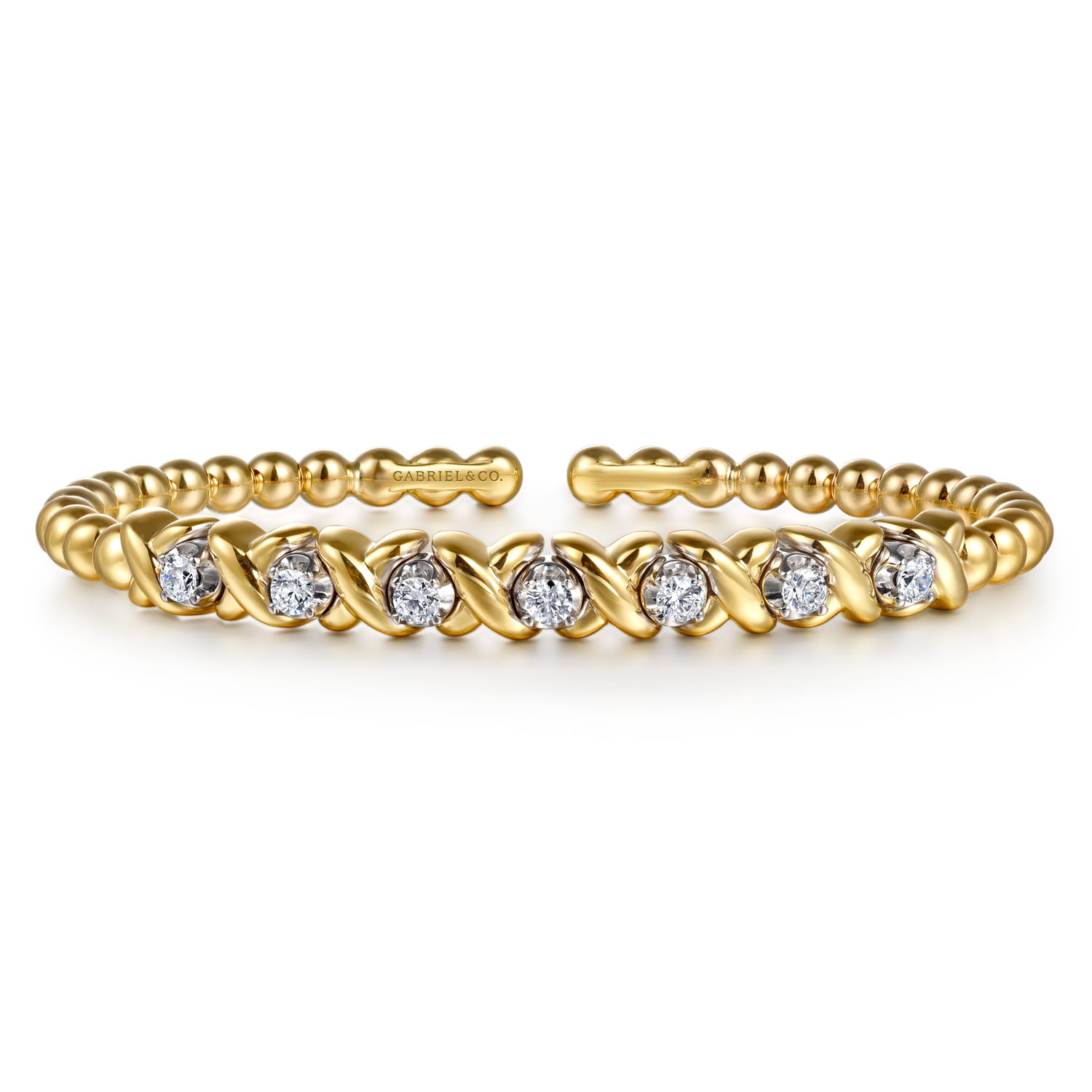 14K White  Yellow Gold Bujukan Diamond Split Bangle Bracelet - 0.5 ct - Shot 1