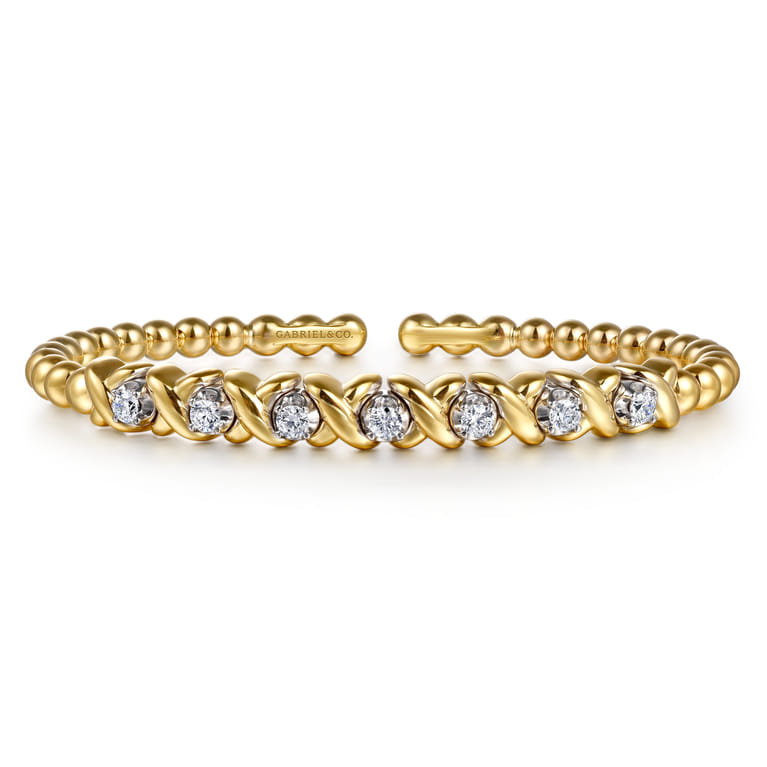 14K White  Yellow Gold Bujukan Diamond Split Bangle Bracelet - 0.5 ct - Shot 1