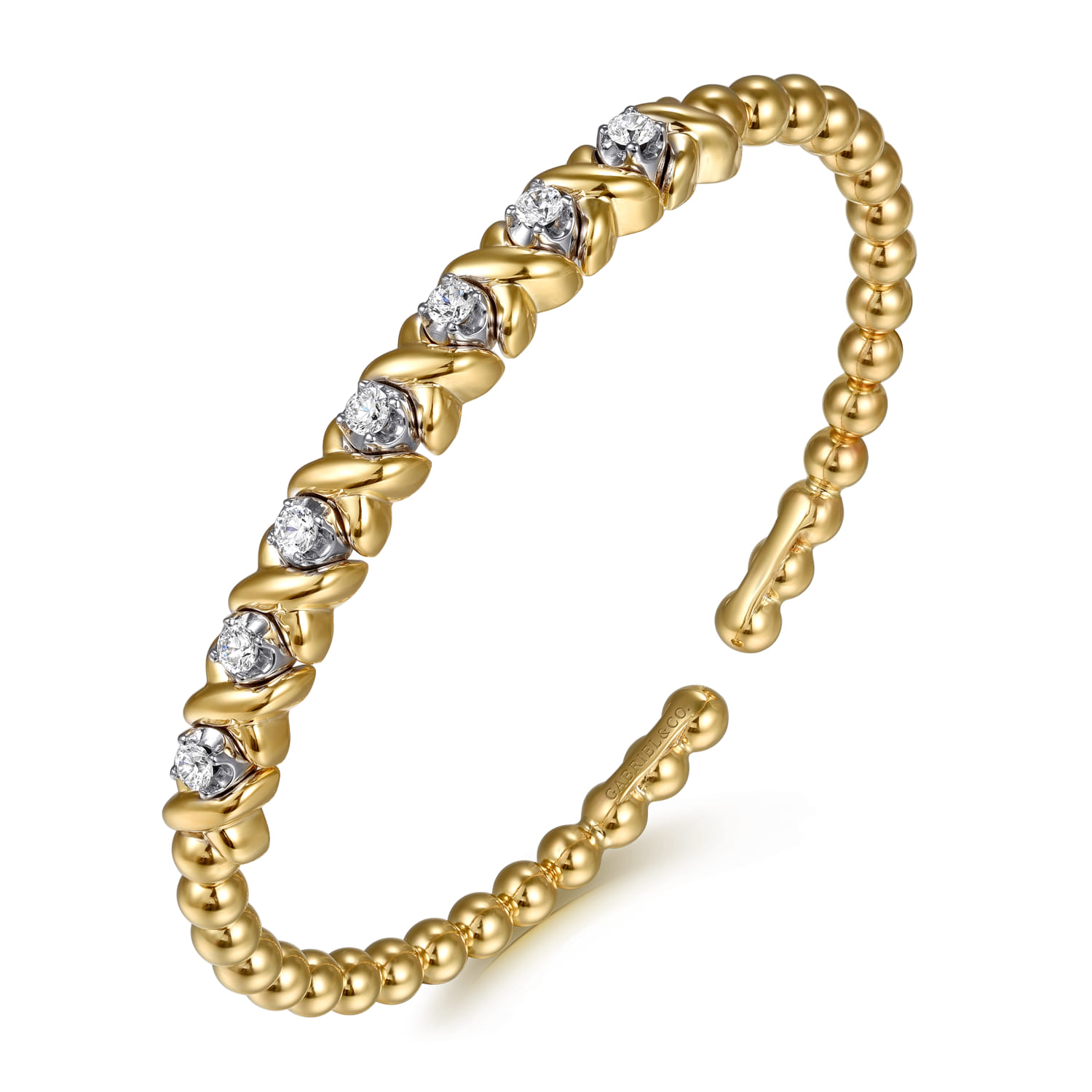 14K White  Yellow Gold Bujukan Diamond Split Bangle Bracelet - 0.5 ct - Shot 2