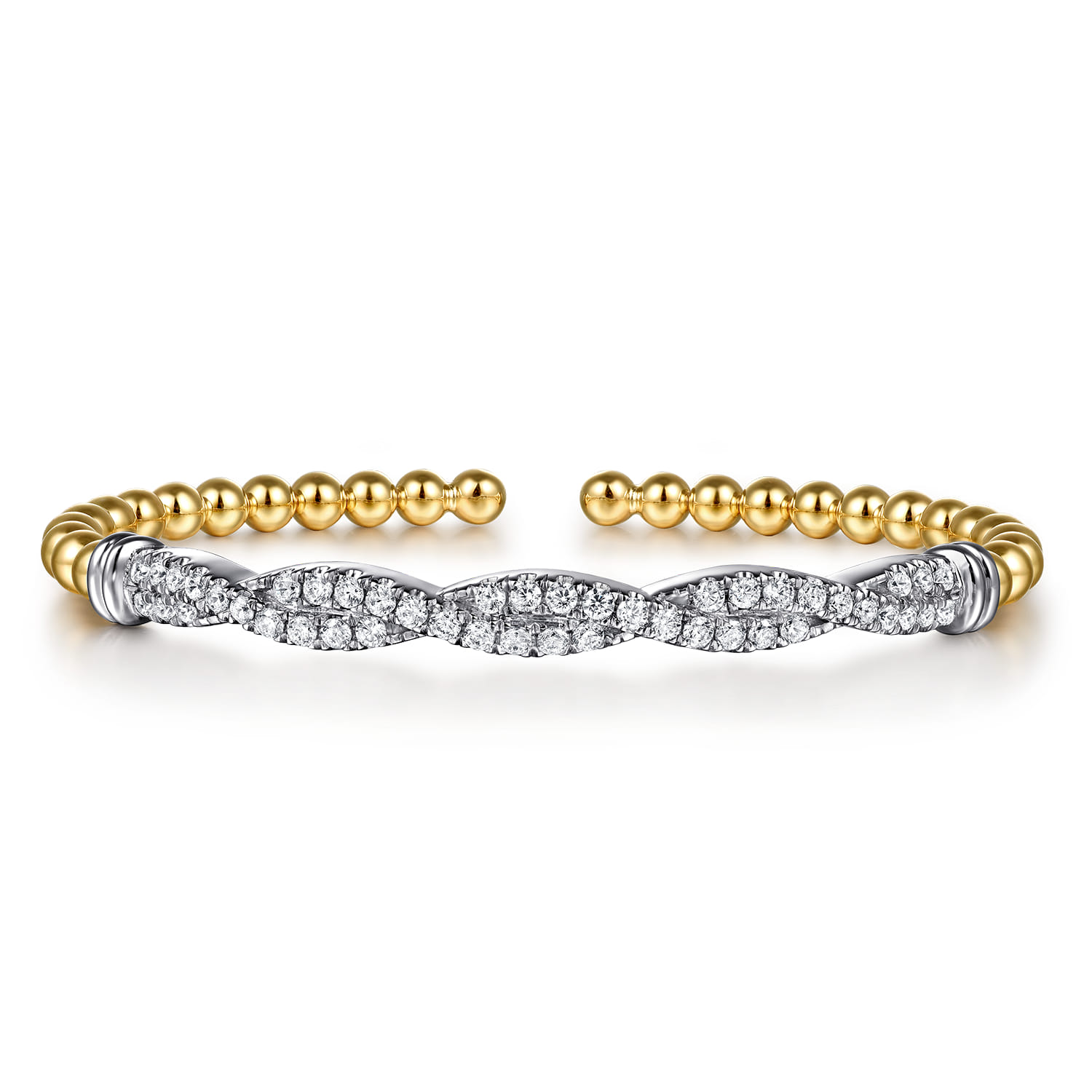 14K White  Yellow Gold Bujukan Diamond Split Bangle Bracelet - 1 ct - Shot 1