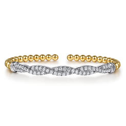 14K White  Yellow Gold Bujukan Diamond Split Bangle Bracelet