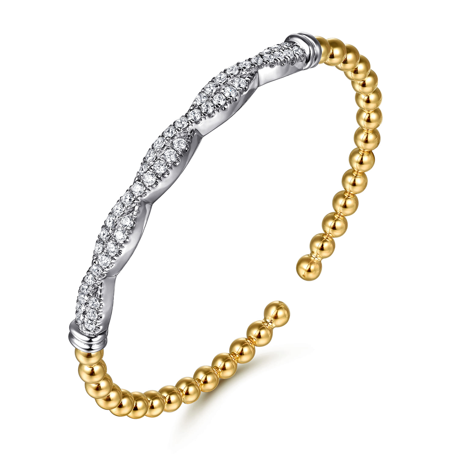 14K White  Yellow Gold Bujukan Diamond Split Bangle Bracelet - 1 ct - Shot 2