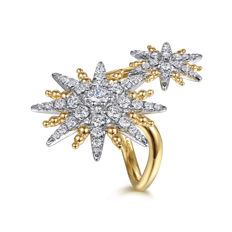 14K White  Yellow Gold Bujukan Diamond Starburst Bypass Ring - 1.25 ct - Shot 3