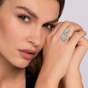 14K White  Yellow Gold Bujukan Diamond Starburst Bypass Ring