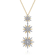 14K White  Yellow Gold Bujukan Diamond Starburst Drop Pendant Necklace