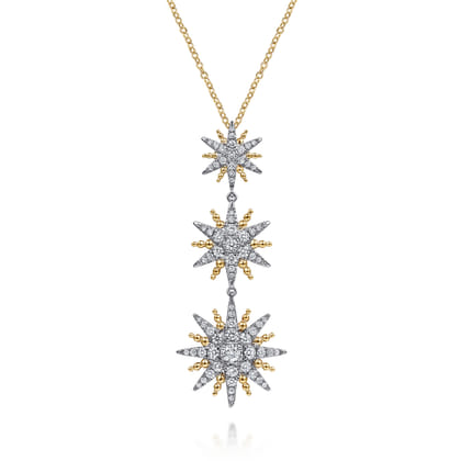 14K White  Yellow Gold Bujukan Diamond Starburst Drop Pendant Necklace