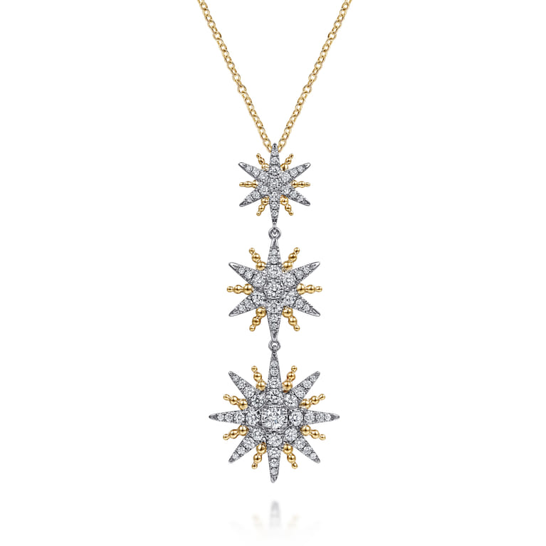 14K White  Yellow Gold Bujukan Diamond Starburst Drop Pendant Necklace - 1.75 ct - Shot 1