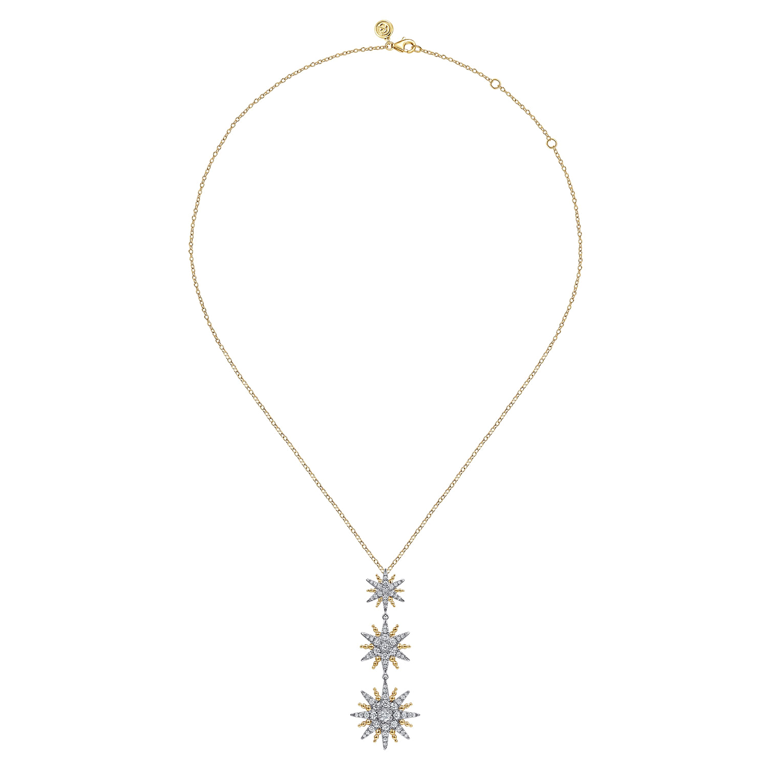 14K White  Yellow Gold Bujukan Diamond Starburst Drop Pendant Necklace