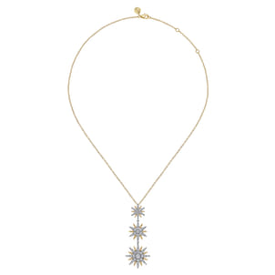 14K White  Yellow Gold Bujukan Diamond Starburst Drop Pendant Necklace