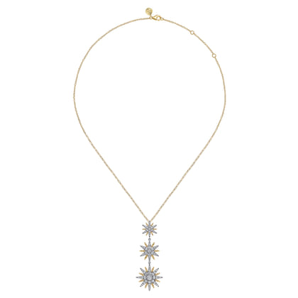 14K White  Yellow Gold Bujukan Diamond Starburst Drop Pendant Necklace