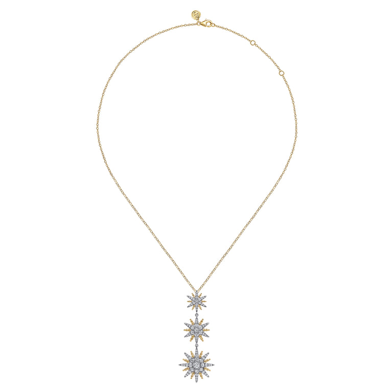 14K White  Yellow Gold Bujukan Diamond Starburst Drop Pendant Necklace - 1.75 ct - Shot 2