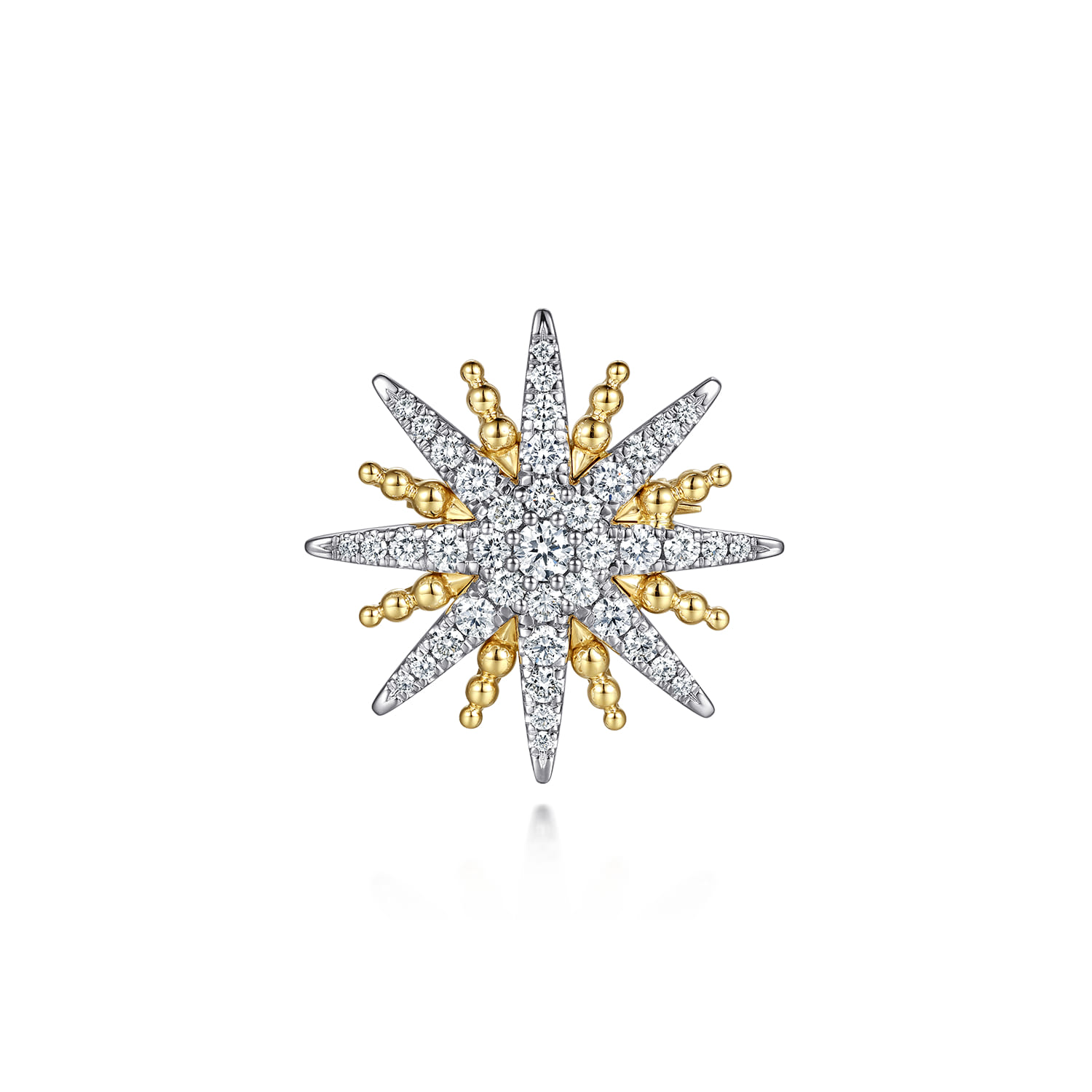14K White  Yellow Gold Bujukan Diamond Starburst Pin - 1.75 ct - Shot 1