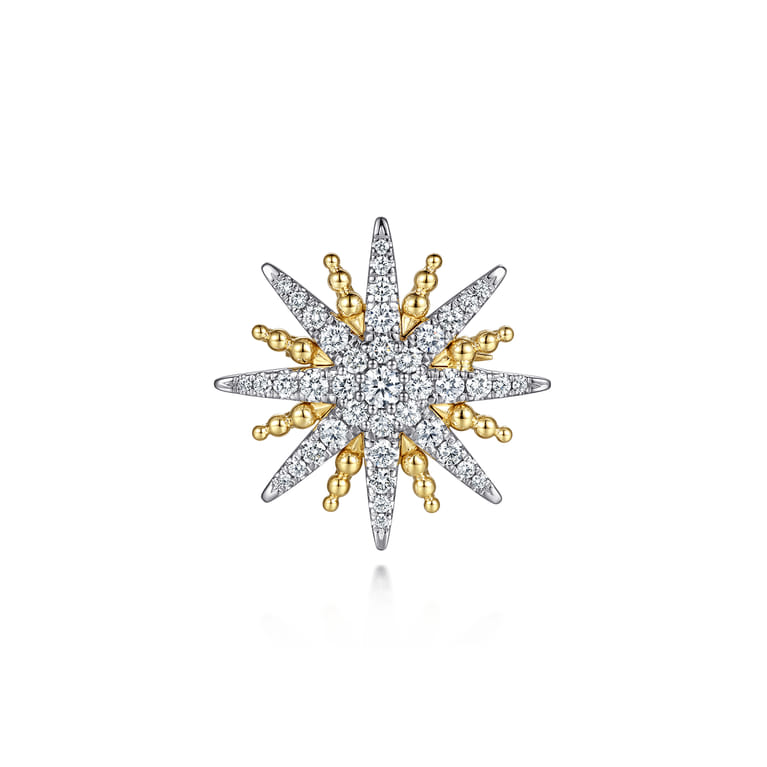 14K White  Yellow Gold Bujukan Diamond Starburst Pin - 1.75 ct - Shot 1