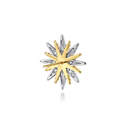 14K White  Yellow Gold Bujukan Diamond Starburst Stud Earrings