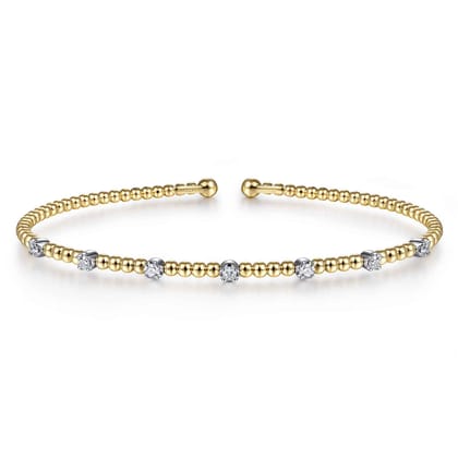 14K White-Yellow Gold Bujukan Diamond Stations Bangle