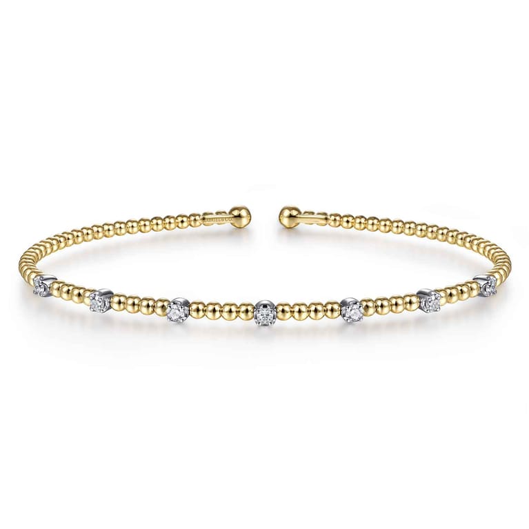 14K White-Yellow Gold Bujukan Diamond Stations Bangle - 0.21 ct - Shot 1