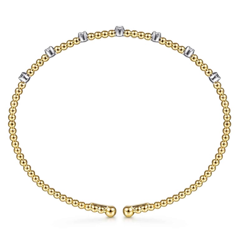 14K White-Yellow Gold Bujukan Diamond Stations Bangle - 0.21 ct - Shot 3