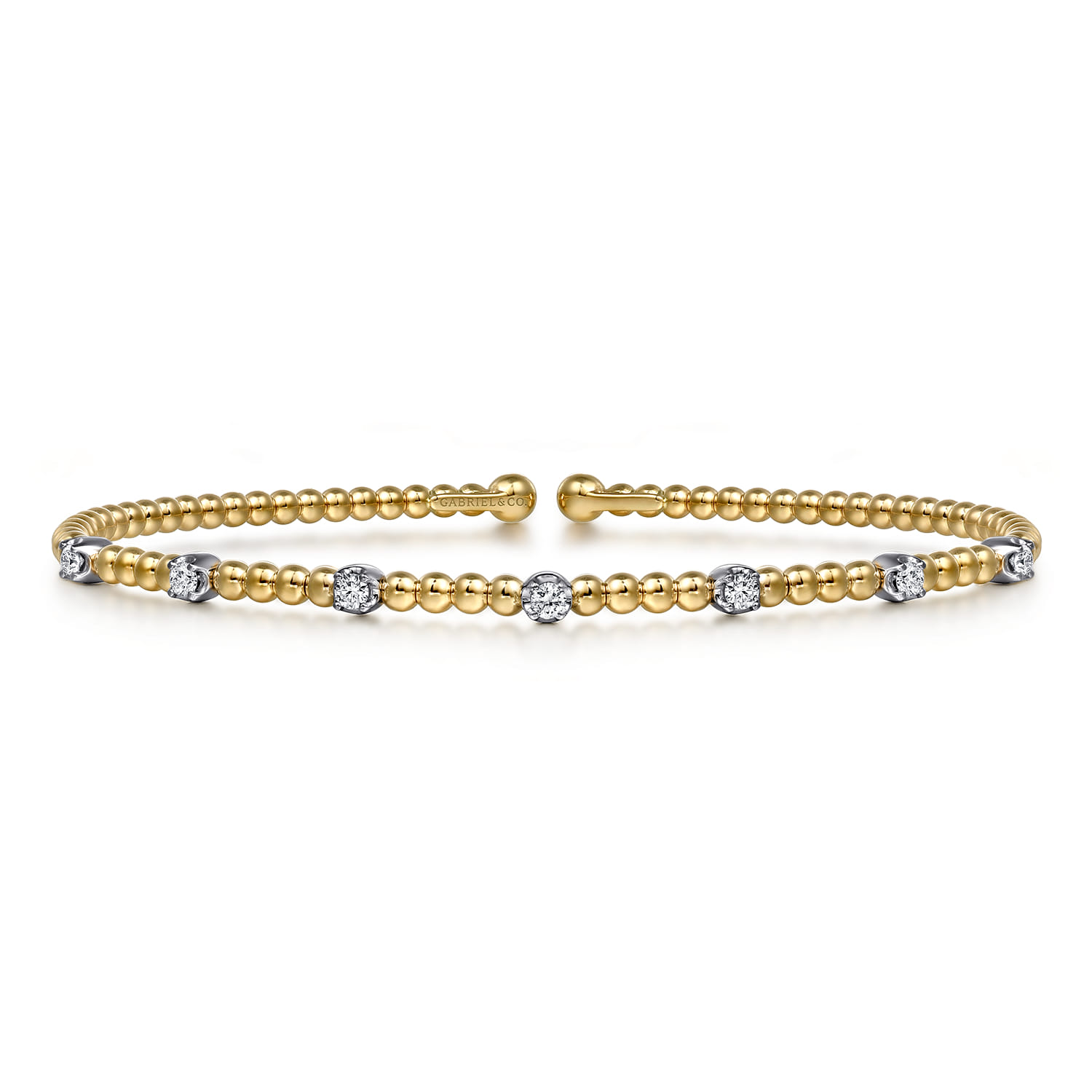 14K White-Yellow Gold Bujukan Diamond Stations Bangle - 0.21 ct - Shot 1
