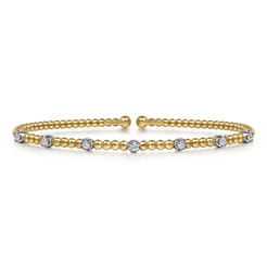14K White-Yellow Gold Bujukan Diamond Stations Bangle