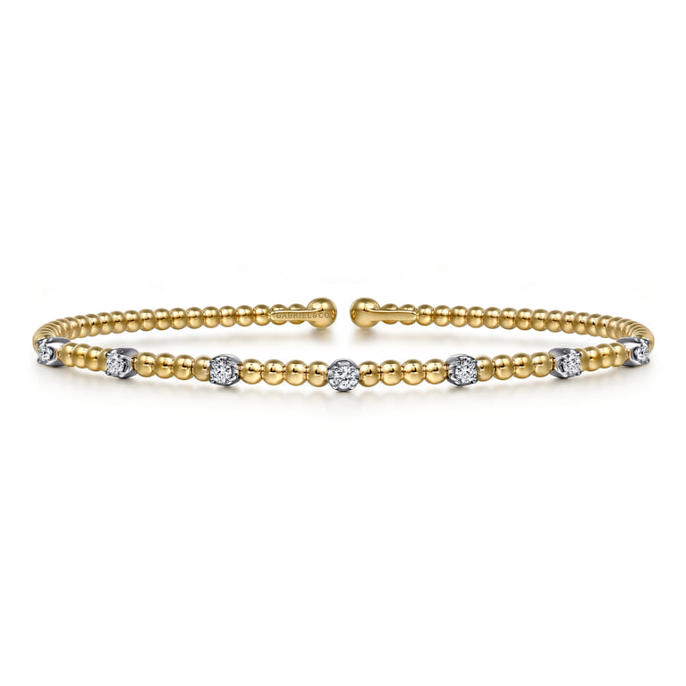 14K White-Yellow Gold Bujukan Diamond Stations Bangle - 0.21 ct - Shot 1
