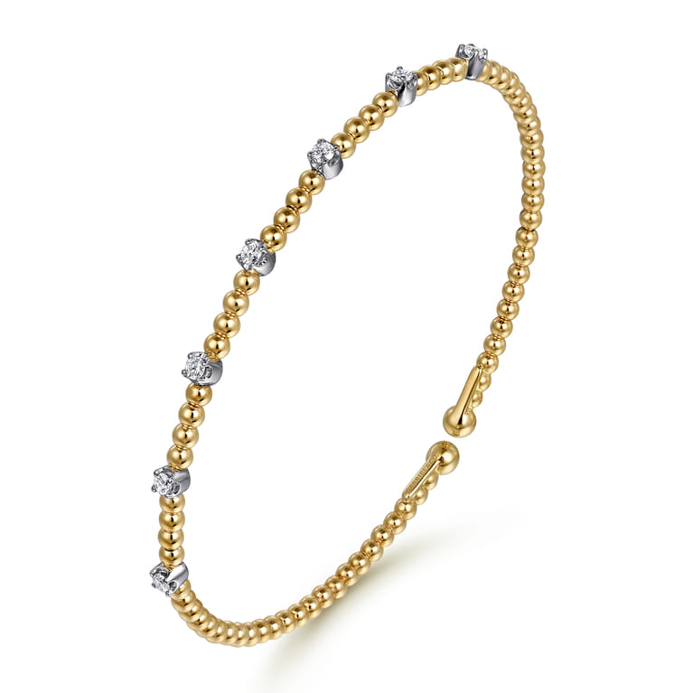 14K White-Yellow Gold Bujukan Diamond Stations Bangle - 0.2 ct - Shot 2