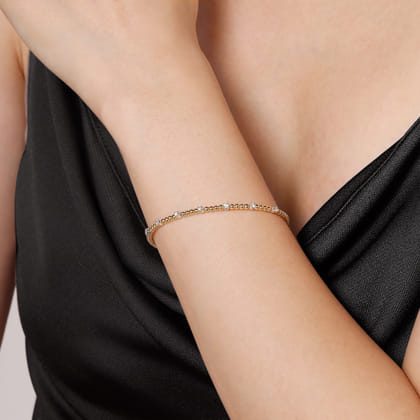 14K White-Yellow Gold Bujukan Diamond Stations Bangle