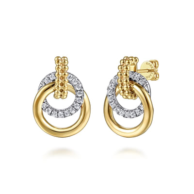 14K White  Yellow Gold Bujukan Diamond Stud Earrings