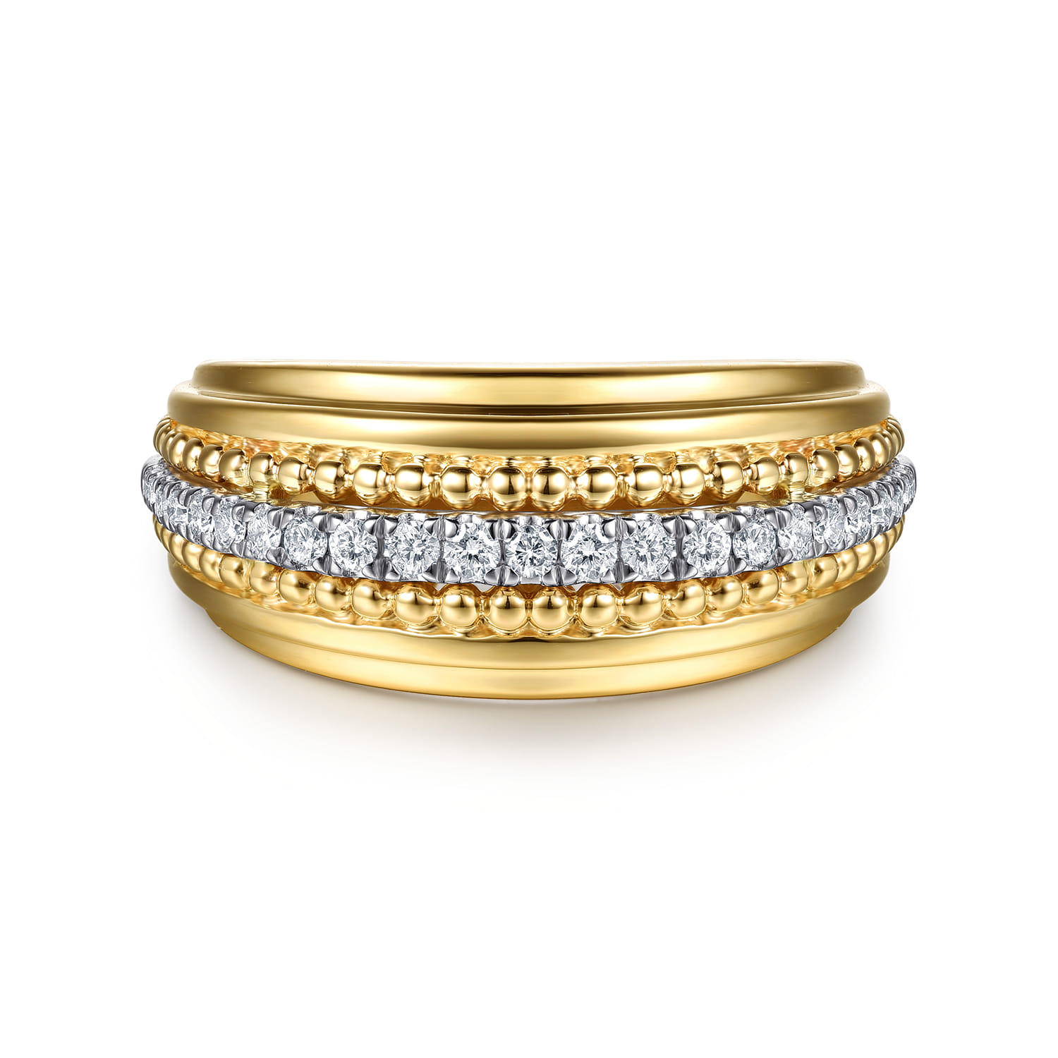 14K White  Yellow Gold Bujukan Diamond Wide Band Ring - 0.2 ct - Shot 1