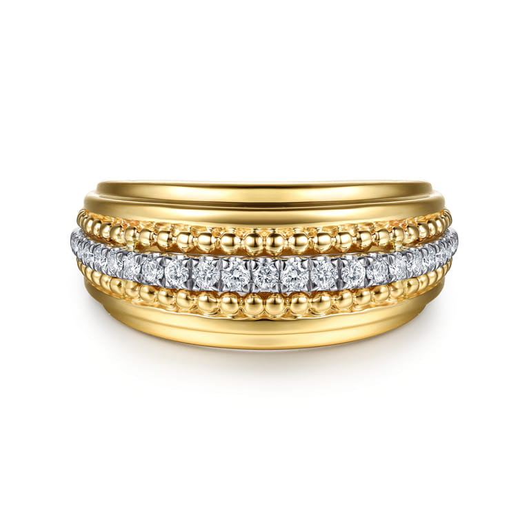 14K White  Yellow Gold Bujukan Diamond Wide Band Ring - 0.2 ct - Shot 1