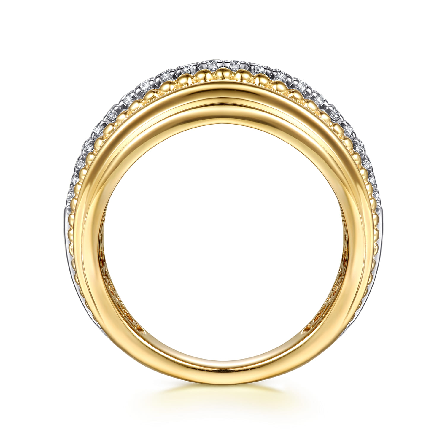 14K White  Yellow Gold Bujukan Diamond Wide Band Ring - 0.2 ct - Shot 2