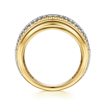 14K White  Yellow Gold Bujukan Diamond Wide Band Ring